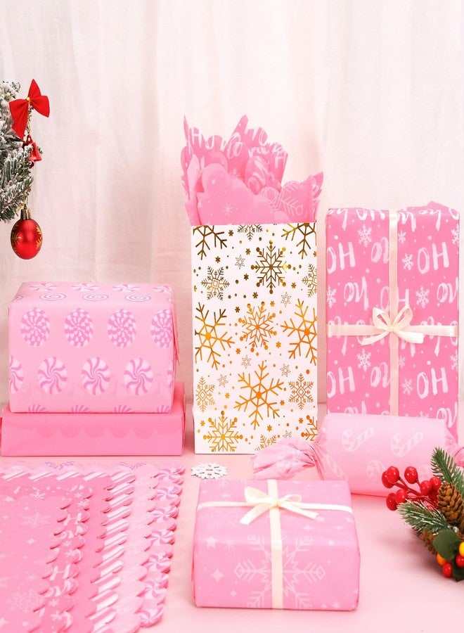 Whaline 90 Sheets Christmas Scalloped Tissue Paper Pink Candy Cane Stripe Snowflake Gift Wrapping Paper Xmas DIY Art Crafts Tissue for Holiday Birthday Baby Shower, 13.8 x 19.7 Inch - Image 4